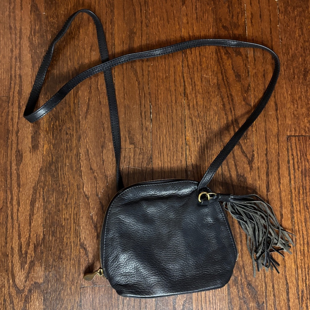 HOBO Crossbody Black Leather Bag with Tassel